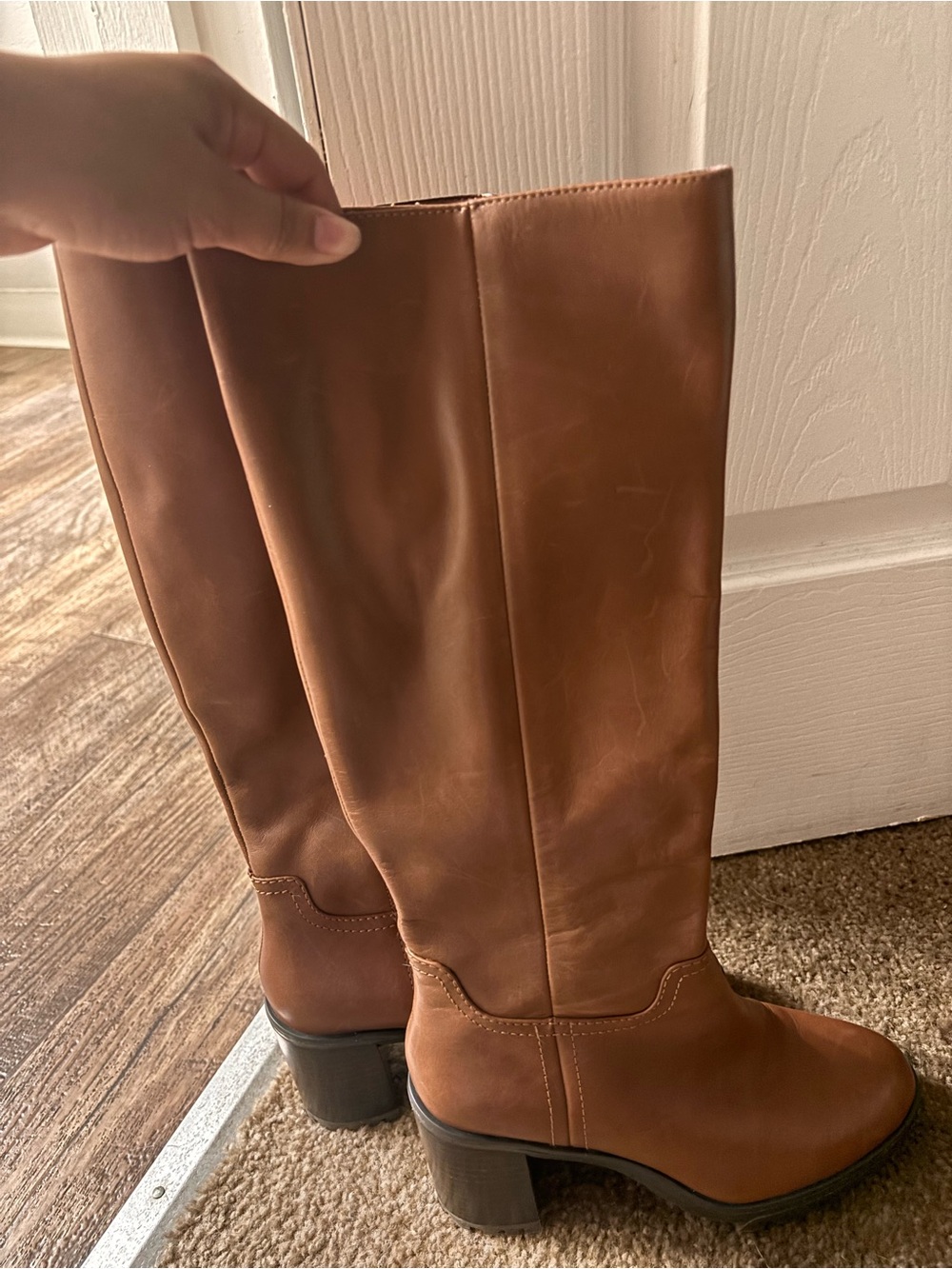 Vince Camuto Tall Tan Leather Block Heel Boots